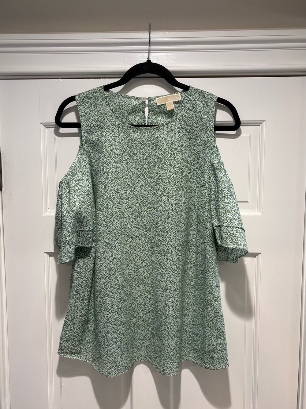 Michael Kors Large Green‎ Floral Cold-Shoulder Blouse